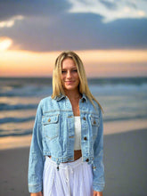 Load image into Gallery viewer, Draw String Cropped Denim Jacket