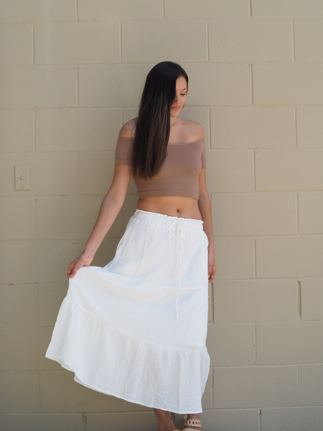 Solid Boho Long Skirt with Pockets
