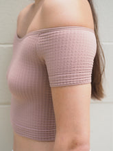 Load image into Gallery viewer, Solid Textured Stretch Short Sleeve Crop Top

