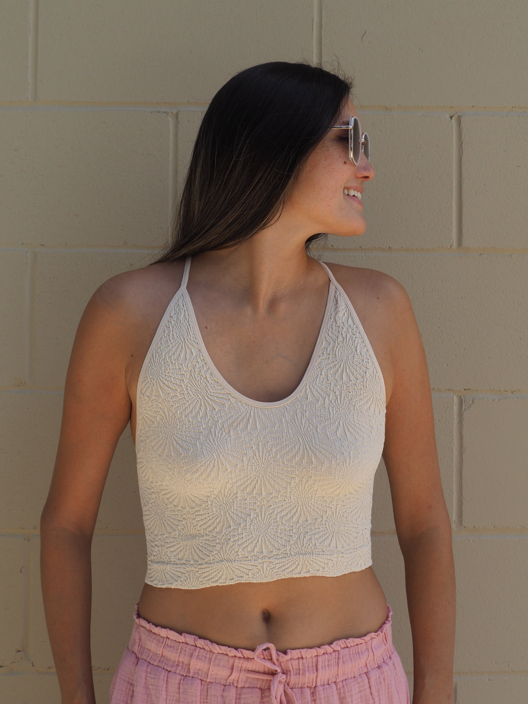 Textured Halter Back Crop Top