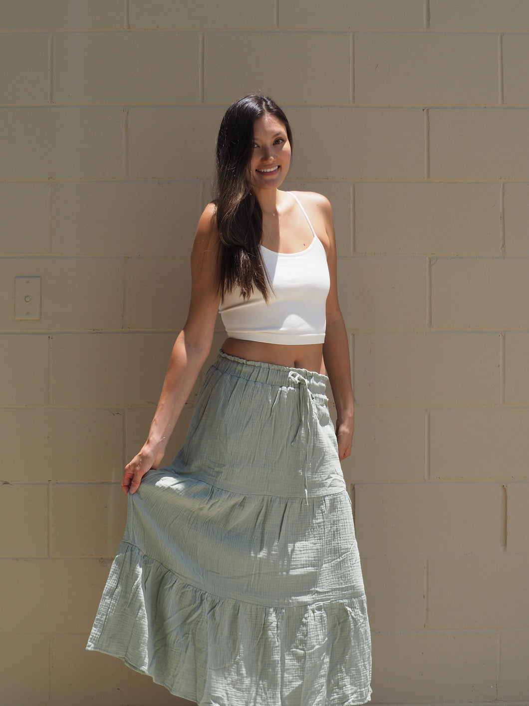 Solid Stretch Ribbed Tank Top with Crossed Back